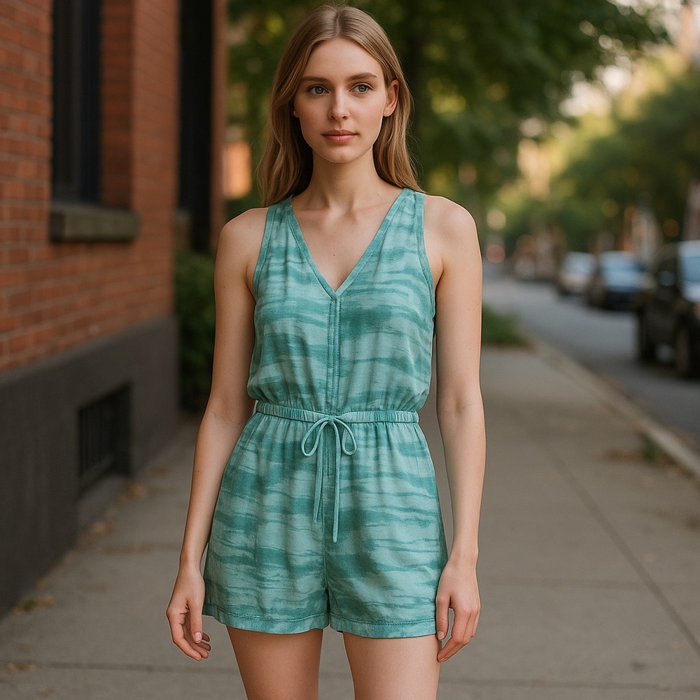 NWOT Anthropologie X Cloth & Stone Tie-Dye Sleeveless Romper Pocket Drawstring